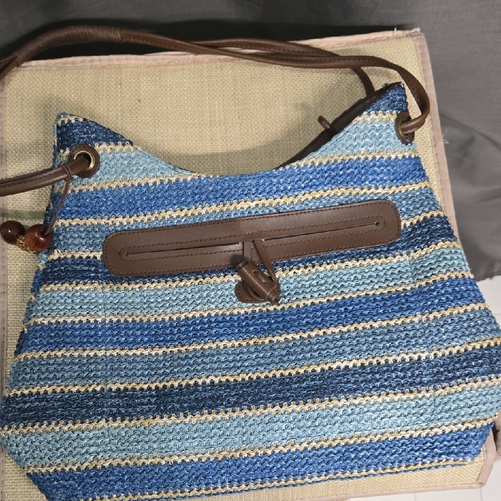 Relativity Blue and Brown Striped Shoulder Bag - Picture 12 of 13